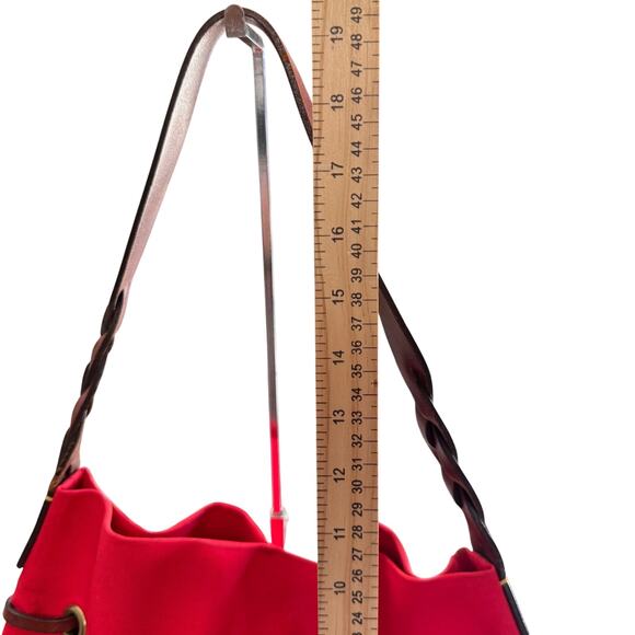 Dooney & Bourke Nylon Shopper Tote Leather Trim Drawstring Red Bag Purse - Picture 5 of 9